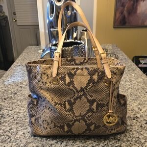Michael Kors Beige Snake Print Tote